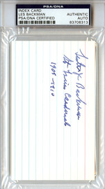 Les Backman Autographed 3x5 Index Card St. Louis Cardinals PSA/DNA #83706313