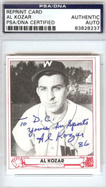 Al Kozar Autographed 1948 Play Ball Reprint Card #32 Washington Senators PSA/DNA #83828237