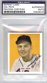 Hal Peck Autographed 1949 Bowman Reprints Card #182 Cleveland Indians PSA/DNA #83828025