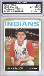 Jack Kralick Autographed 1964 Topps Card #338 Cleveland Indians PSA/DNA #83861773