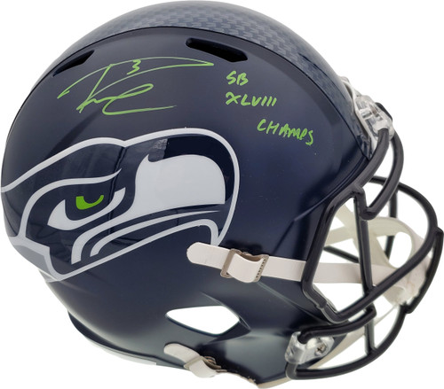 Russell Wilson Autographed Seattle Seahawks Full Size Replica Speed Helmet "SB XLVIII Champs" In Green RW Holo Stock #94267