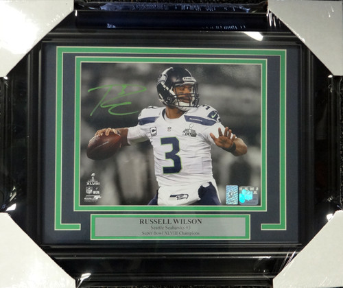 Russell Wilson Autographed Framed 8x10 Photo Seattle Seahawks Super Bowl RW Holo Stock #98097