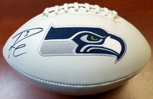 Russell Wilson Autographed White Logo Football Seattle Seahawks RW Holo Stock #105663