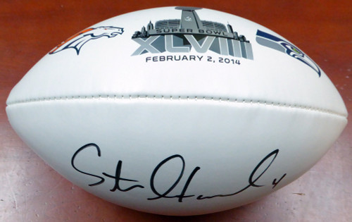 Steven Hauschka Autographed Super Bowl XLVIII White Logo Football Seattle Seahawks MCS Holo Stock #112617