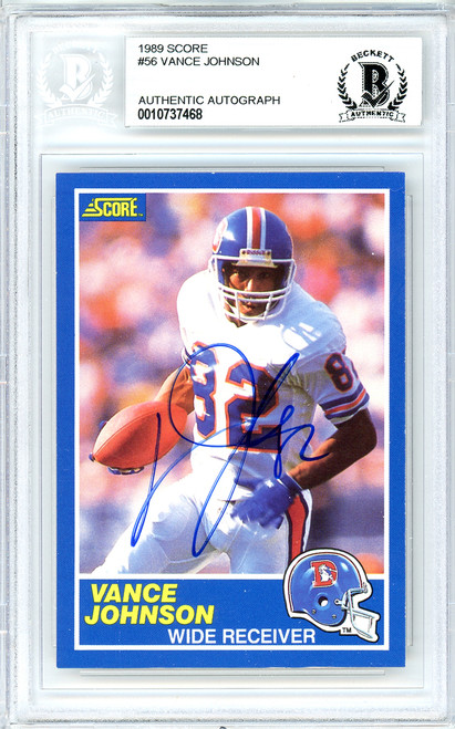 Vance Johnson Autographed 1989 Score Card #56 Denver Broncos Beckett BAS #10737468