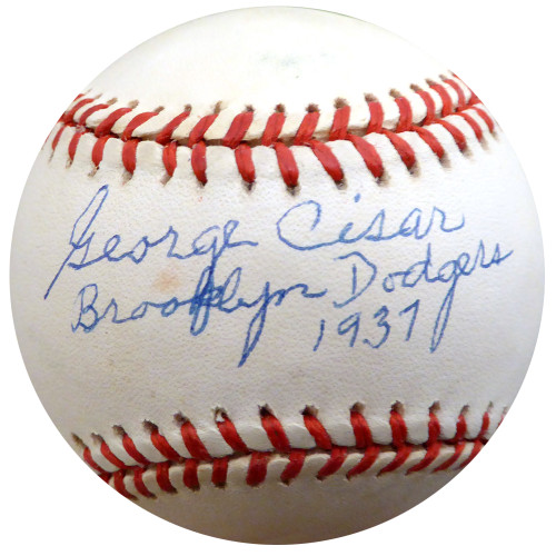 George Cisar Autographed Official NL Baseball Brooklyn Dodgers "Brooklyn Dodgers 1937" Beckett BAS #F26412