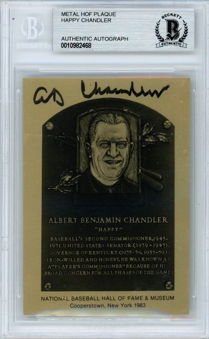 A.B. AB "Happy" Chandler Autographed 1983 HOF Metallic Plaque Card Commissioner Beckett BAS #10982468