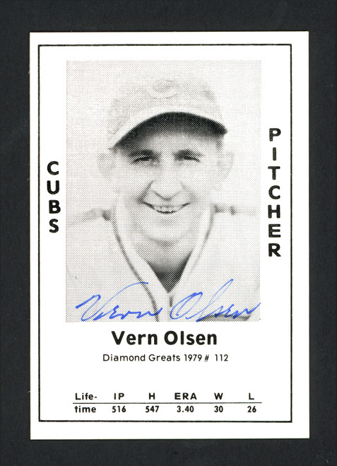 Vern Olsen Autographed 1979 Diamond Greats Card #112 Chicago Cubs SKU #165583
