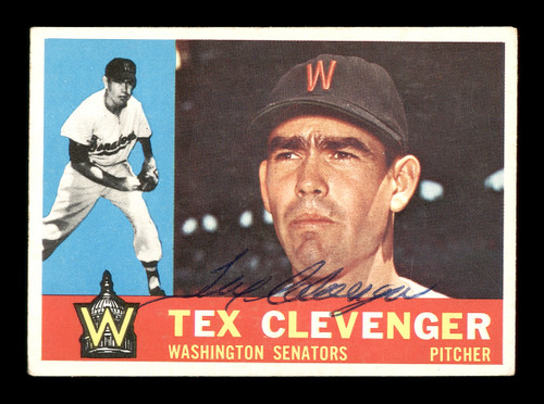 Tex Clevenger Autographed 1960 Topps Card #392 Washington Senators SKU #169662