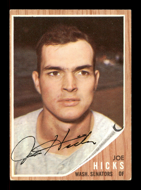 Joe Hicks Autographed 1962 Topps Card #428 Washington Senators SKU #169999