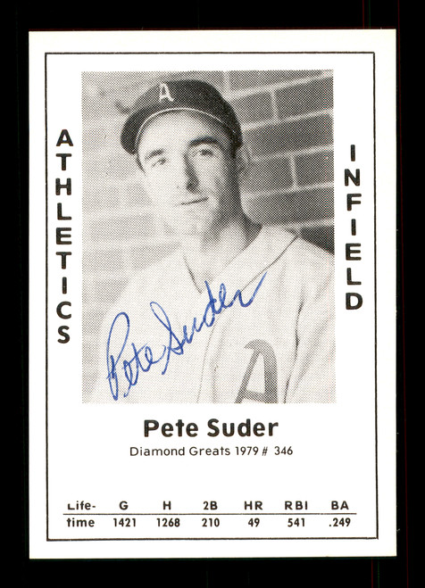 Pete Suder Autographed 1979 Diamond Greats Card #346 Philadelphia A's SKU #172065