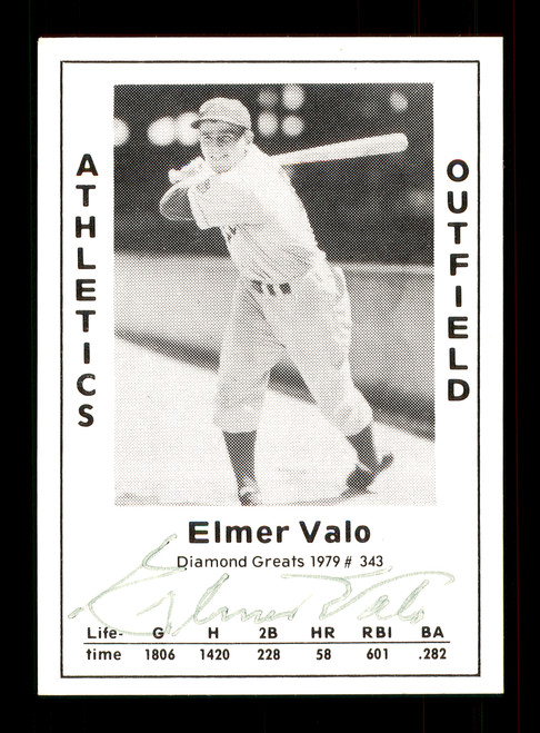 Elmer Valo Autographed 1979 Diamond Greats Card #343 Philadelphia A's SKU #172114