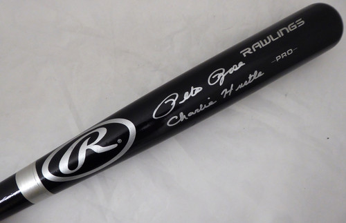 Pete Rose Autographed Black Rawlings Bat Cincinnati Reds "Charlie Hustle" PR Holo Stock #178268