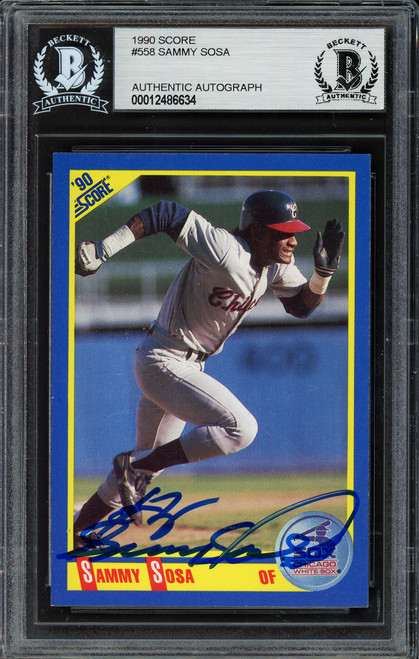 Sammy Sosa Autographed 1990 Score Rookie Card #558 Chicago Cubs Vintage Rookie Era Beckett BAS #12486634