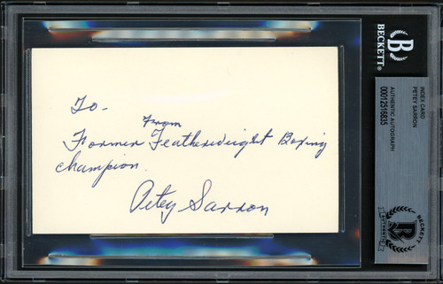 Petey Sarron Autographed 3x5 Index Card Featherweight Champ Beckett BAS #12516835