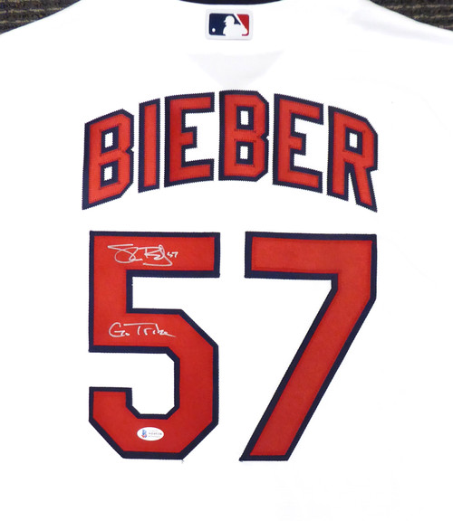 Cleveland Indians No57 Shane Bieber Men's Nike White Fluttering USA Flag Limited Edition Authentic Jersey