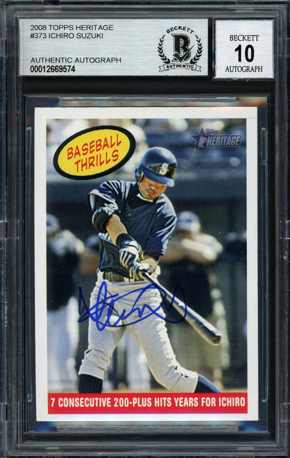 Ichiro Suzuki Autographed 2008 Topps Heritage Card #373 Seattle Mariners Auto Grade 10 Beckett BAS #12669574