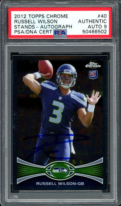 Russell Wilson Autographed 2012 Topps Chrome Rookie Card #40 Seattle Seahawks Auto Grade 9 PSA/DNA #50466502