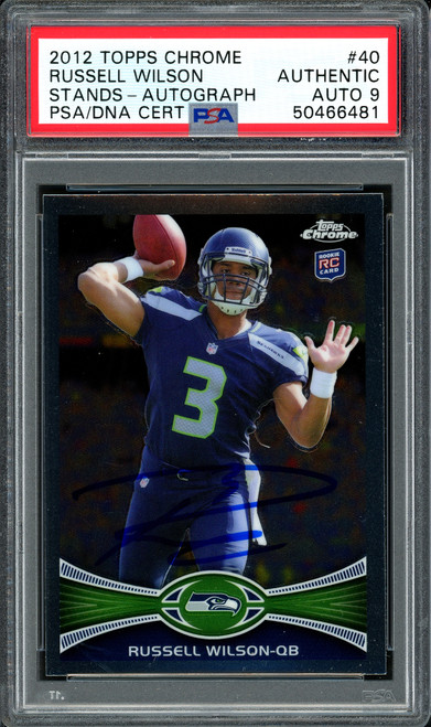 Russell Wilson Autographed 2012 Topps Chrome Rookie Card #40 Seattle Seahawks Auto Grade 9 PSA/DNA #50466481