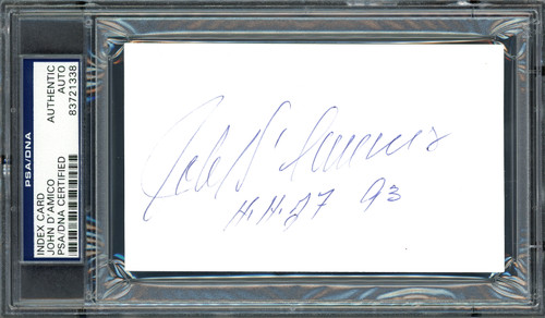 John D'Amico Autographed 3x5 Index Card "H.H.O.F. 93" PSA/DNA #83721338
