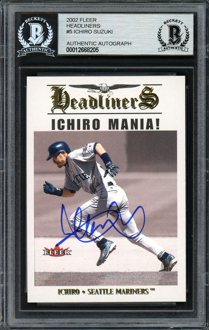 Ichiro Suzuki Autographed 2002 Fleer Headliners Card #5 Seattle Mariners Beckett BAS #12668205