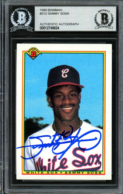 Sammy Sosa Autographed 1990 Bowman Rookie Card #312 Chicago White Sox Beckett BAS Stock #193006