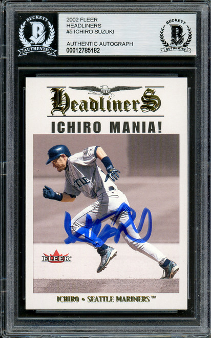 Ichiro Suzuki Autographed 2002 Fleer Headliners Card #5 Seattle Mariners Beckett BAS Stock #194186