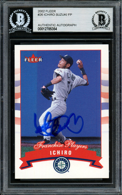 Ichiro Suzuki Autographed 2002 Fleer Franchise Players Card #26 Seattle Mariners Beckett BAS Stock #194202