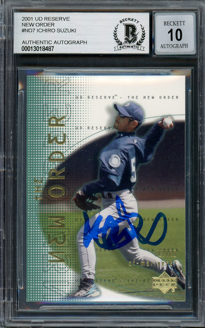 Ichiro Suzuki Autographed 2001 Upper Deck New Order Rookie Card #NO7 Seattle Mariners Auto Grade Gem Mint 10 Beckett BAS #13018487