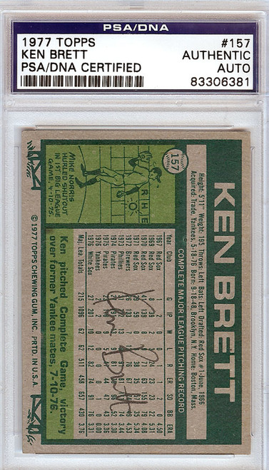 Ken Brett Autographed 1977 Topps Card #157 PSA/DNA #83306381