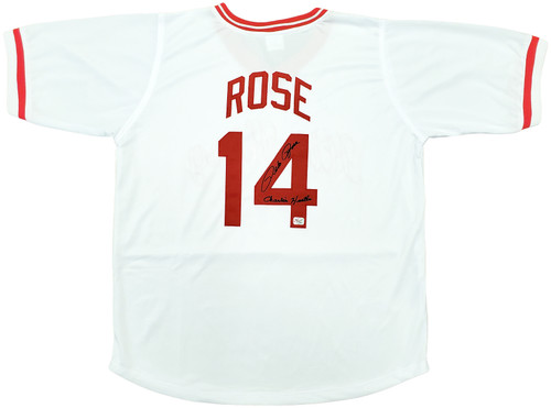 Cincinnati Reds Pete Rose Autographed White Jersey "Charlie Hustle" PR Holo Stock #197039