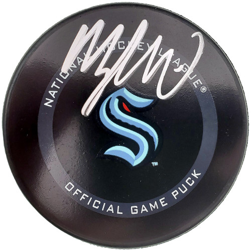 Morgan Geekie Autographed Official Seattle Kraken Logo Hockey Puck Fanatics Holo Stock #197090