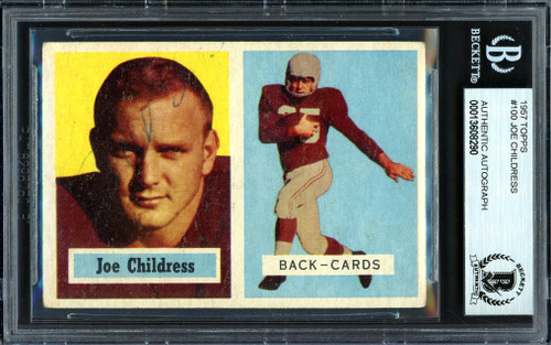 Joe Childress Autographed 1957 Topps Rookie Card #100 Chicago Cardinals Beckett BAS #13608290