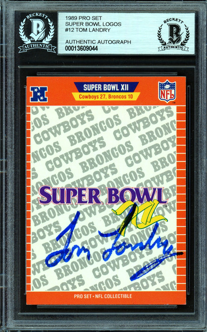 Tom Landry Autographed 1989 Pro Set Card #XII Dallas Cowboys Super Bowl XII Beckett BAS #13609044