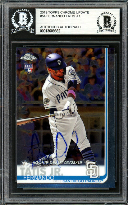 Fernando Tatis Jr. Autographed 2019 Topps Chrome Update Rookie Card #54 San Diego Padres (Bubbling) Beckett BAS #13609662