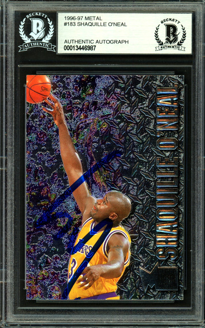 Shaquille Shaq O'Neal Autographed 1996-97 Fleer Metal Card #183 Los Angeles Lakers Beckett BAS #13446987