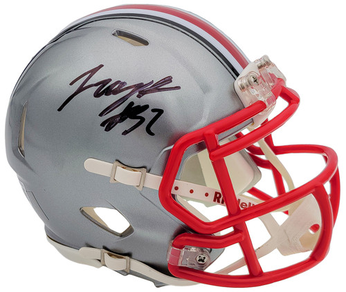 TreVeyon Henderson Autographed Ohio State Buckeyes Flash Silver Speed Mini Helmet Beckett BAS QR Stock #202074