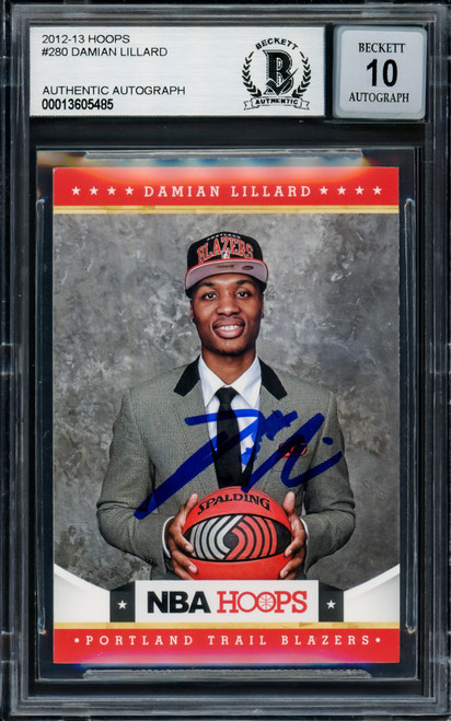 Damian Lillard Autographed 2012-13 Panini Hoops Rookie Card #280 Portland Trail Blazers Auto Grade Gem Mint 10 Beckett BAS #13605485