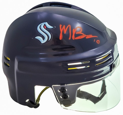 Matty Beniers Autographed Seattle Kraken Navy Mini Helmet Fanatics Holo Stock #205692