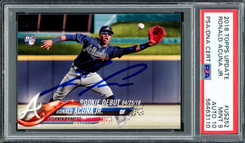 Ronald Acuna Jr. Autographed 2018 Topps Update Rookie Card #US252 Atlanta Braves PSA 9 Auto Grade Gem Mint 10 PSA/DNA #56463110