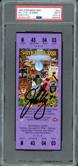 John Elway Autographed 1998 Super Bowl XXXII Ticket Denver Broncos PSA 9 Auto Grade Gem Mint 10 PSA/DNA #63633228