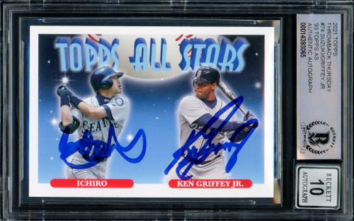 Ken Griffey Jr. & Ichiro Suzuki Autographed 2021 Topps Throwback Thursday 1993 All Stars Card #74 Seattle Mariners Auto Grade Gem Mint 10 Beckett BAS Stock #207159