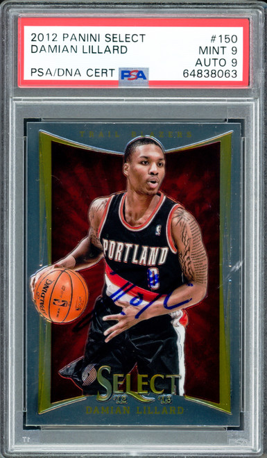 Damian Lillard Autographed 2012 Panini Select Rookie Card #150 Portland Trail Blazers PSA 9 Auto Grade Mint 9 On Card PSA/DNA #64838063