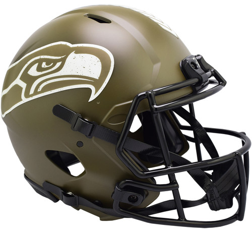 Seattle Seahawks Army Green Full Size Authentic Speed Unsigned Helmet Salute To Service Stock #208804