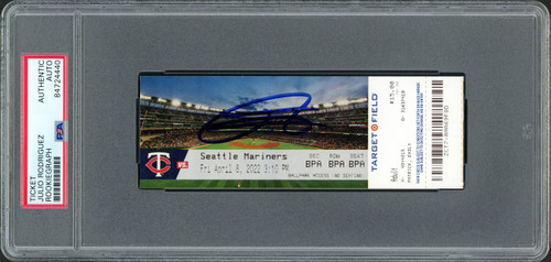 Julio Rodriguez Autographed MLB Debut Ticket 4/8/22 Seattle Mariners Stadium Picture In Blue PSA/DNA Stock #209769