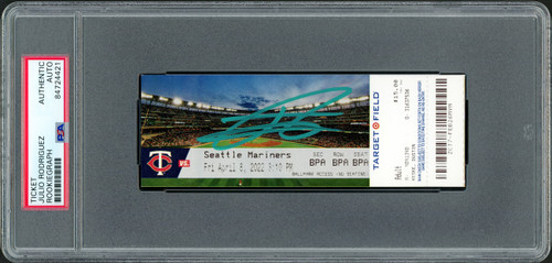 Julio Rodriguez Autographed MLB Debut Ticket 4/8/22 Seattle Mariners Stadium Picture In Teal PSA/DNA Stock #209771