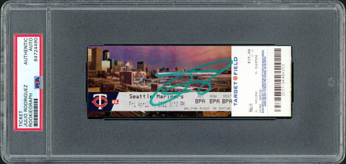 Julio Rodriguez Autographed MLB Debut Ticket 4/8/22 Seattle Mariners City Picture In Teal PSA/DNA Stock #209772