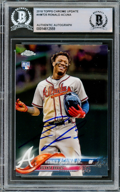 Ronald Acuna Jr. Autographed 2018 Topps Chrome Update Rookie Card #HMT25 Atlanta Braves Beckett BAS #14612559