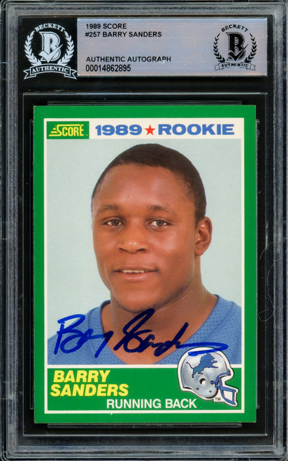 Barry Sanders Autographed 1989 Score Rookie Card #257 Detroit Lions Beckett BAS #14862895