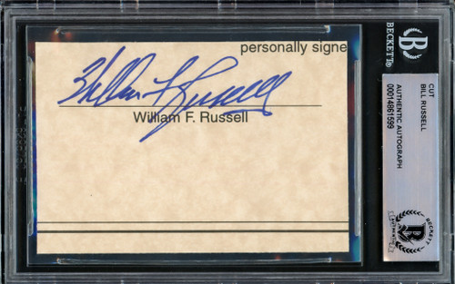Bill Russell Autographed 2.5x3.5 Cut Signature Boston Celtics Full Name Beckett BAS #14861599
